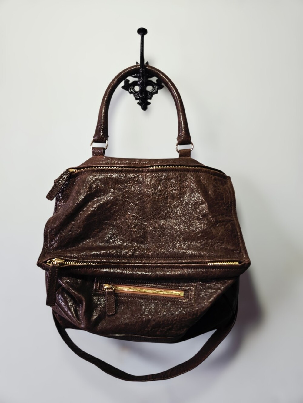 Jolie Femme Brown Leather Satchel Shoulder Bag Multi Pocket EUC